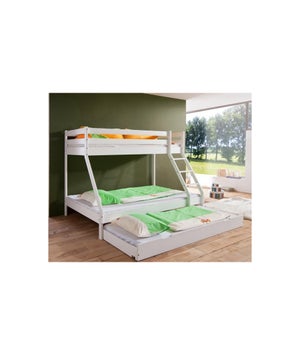 Litera triple + cama elevable blanco madera 135 cm