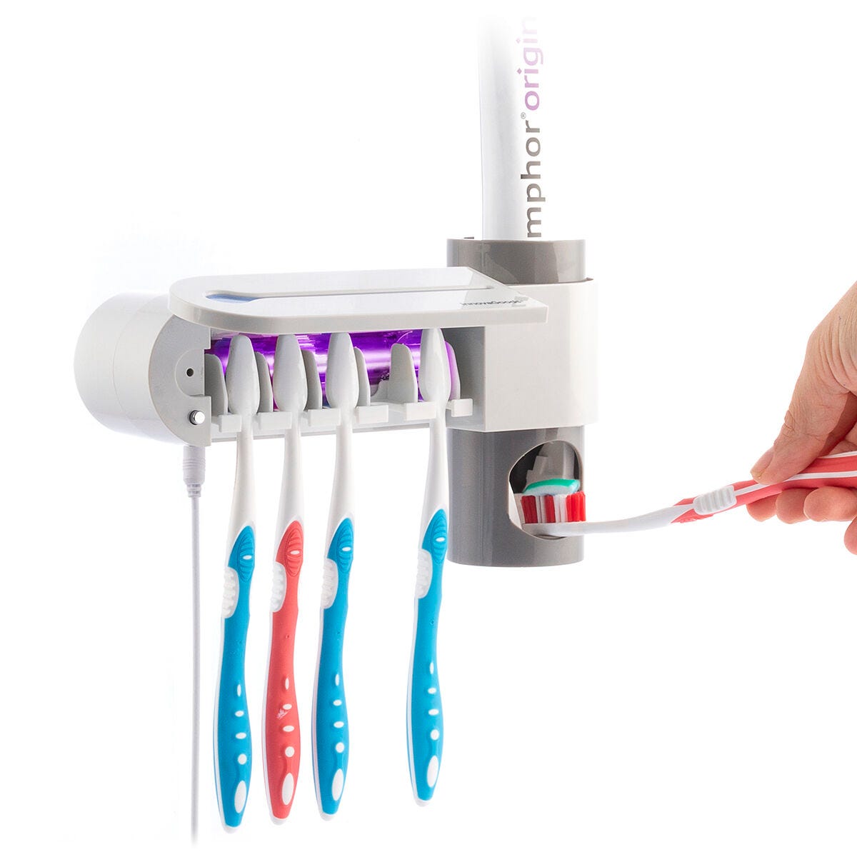 Sterilizzatore per spazzolini UV con supporto e distributore di