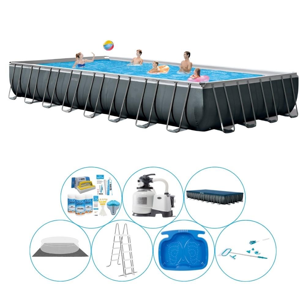 Kit piscine tubulaire EASY LUXE rectangulaire filtration à sable