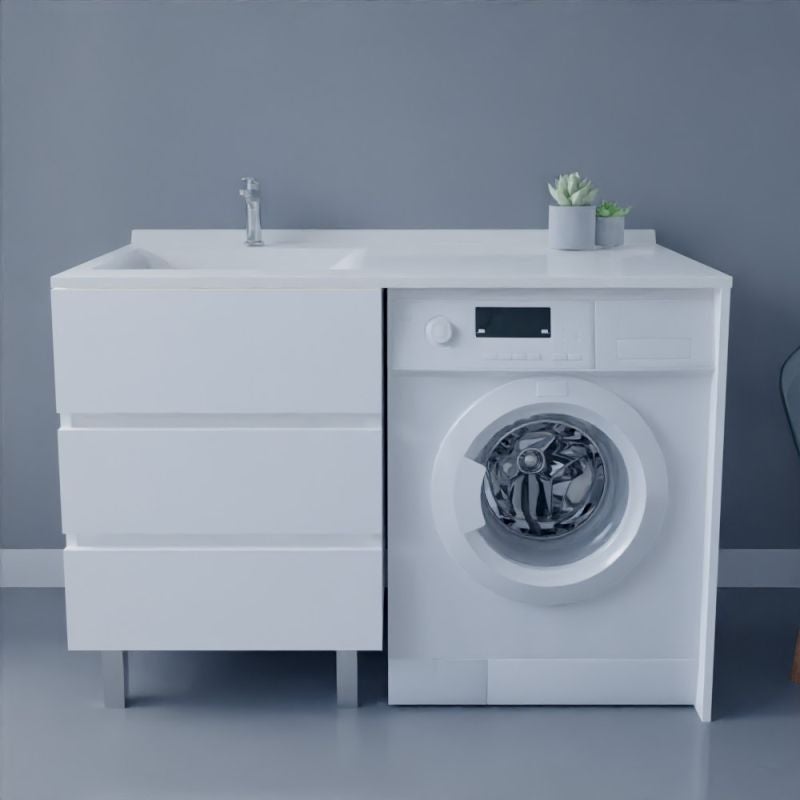 Meuble pour lave-linge IDEA, plan vasque déportée 124 cm x 65 cm