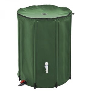 Récupérateur à eau rond 200/350/500 litres vert avec couvercle clipsé et  robinet.