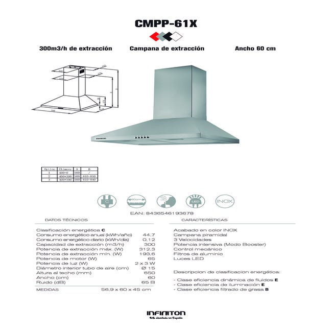 Campana pared Infiniton CMPP-61X piramidal 60cm