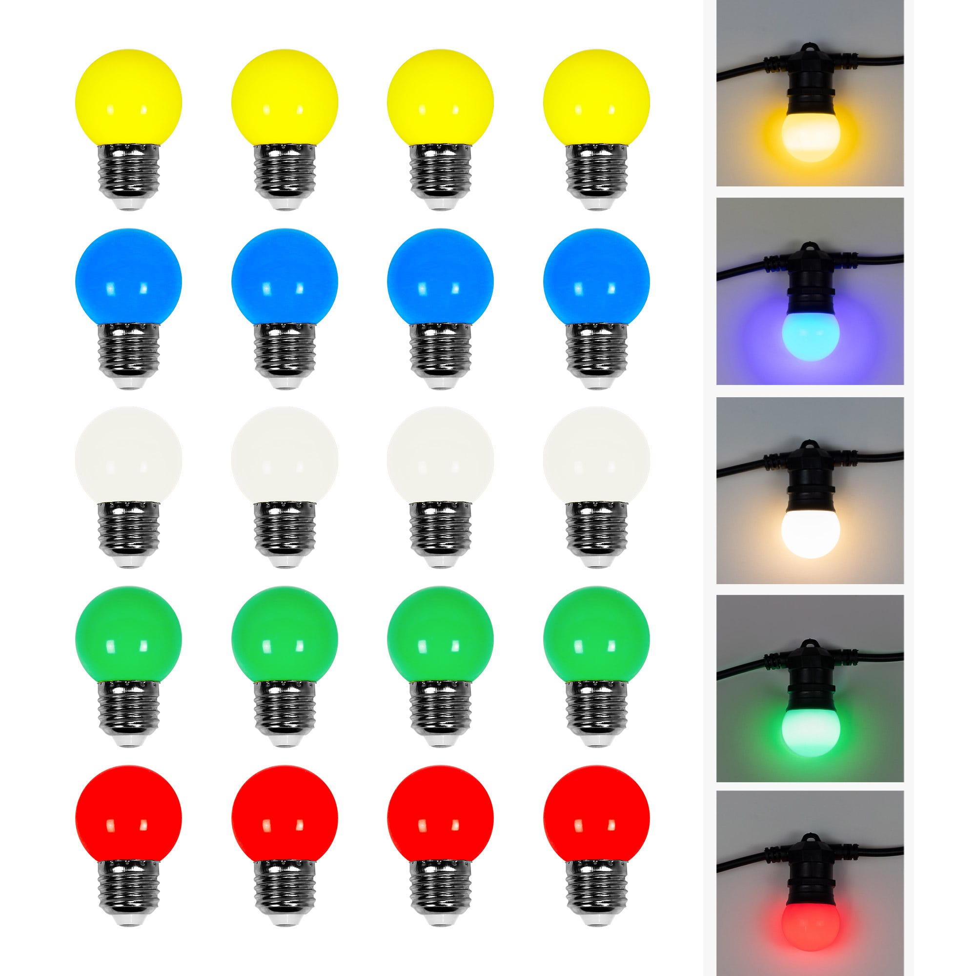 Guirlande guinguette 4,75 m 20 ampoules LED 1W - 4 couleurs