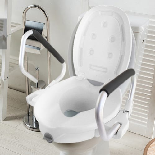 Mobiclinic sollevatore per WC per adulti con braccioli pieghevoli e  imbottiti con coperchio adatto a WC ovali