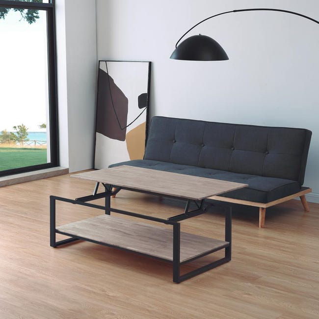 Mesa de centro elevable extensible Rens Roble Honey - Negro 100 x