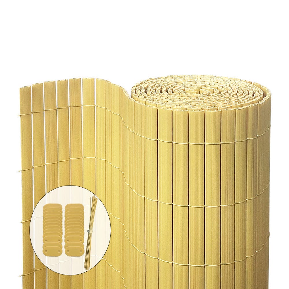 Cañizo PVC Doble Cara 90x300cm con Puentes Reforzados, Estera PVC Valla  Privacidad, Color Bambú