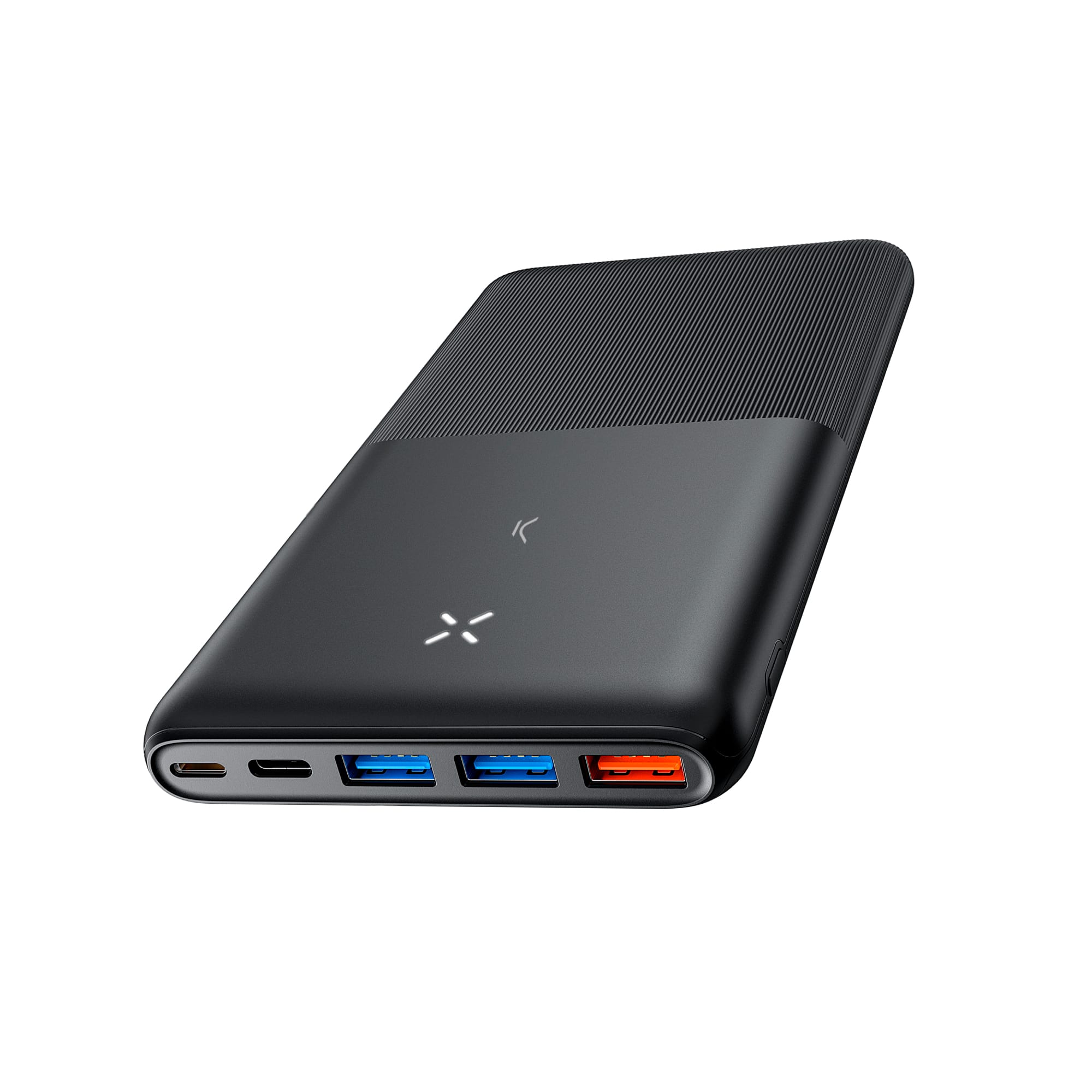 Powerbank Ksix Slim 5.000 mAh, Polímero de litio, 10 W, Cable USB-A a USB-C  incluido, Carga simultánea, Negro