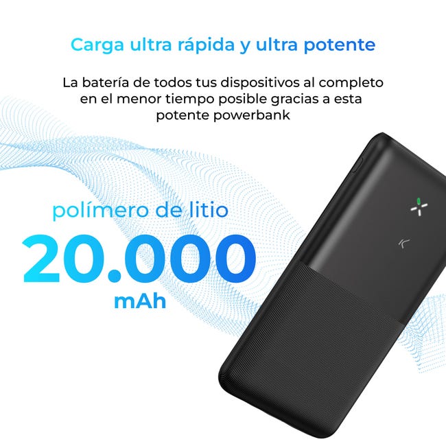 Powerbank Ksix Supra 30.000 mAh, 20 W, Power Delivery, Cable USB-A