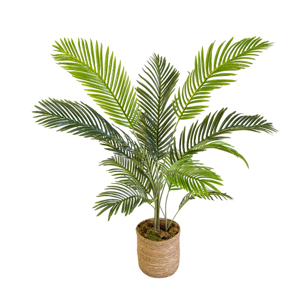Palma Artificiale In Vaso - Foglia A Ventaglio, Altezza 45 Cm, Vaso Nero, Per Interni Ed Esterni