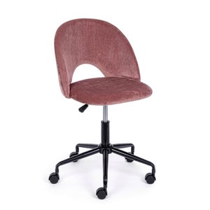 Chaise de bureau à roulettes 54x42x85/105 cm en velours rose