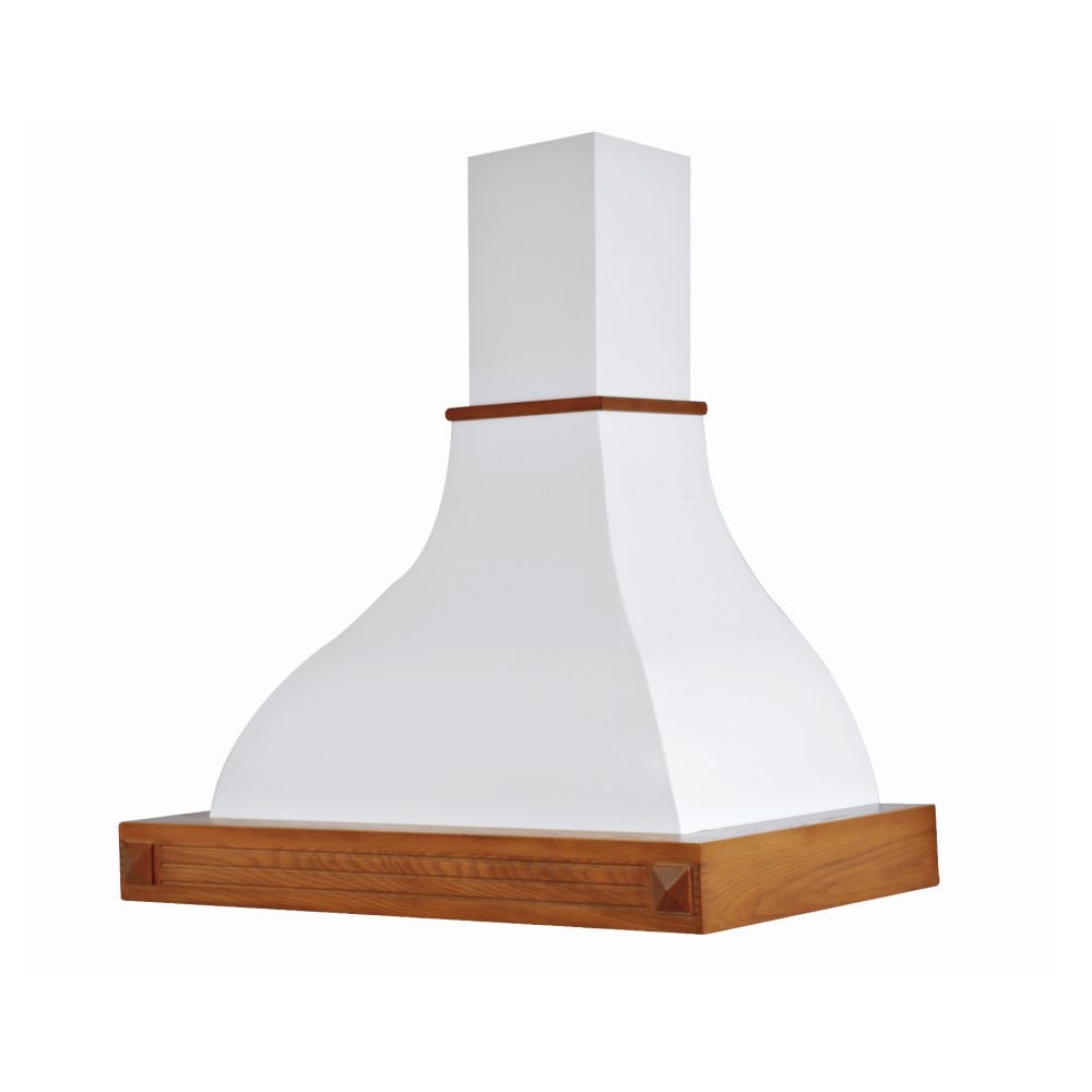 Cappa cucina rustica bianca DIAMANTE con cornice in legno intarsio colore  noce evita cm 90