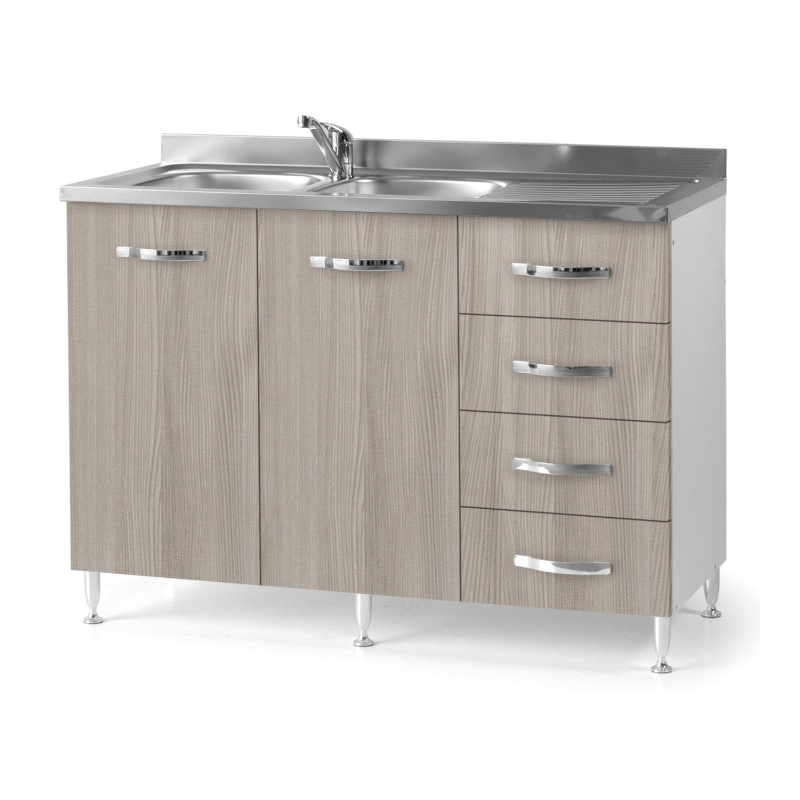 Mobile Cucina Sottolavello con Lavello in acciaio INOX 304 Vasca Destra e  Gocciolatoio, 2 ante in Bianco Frassino Venato, cm 80x50 H88-Relax e Design