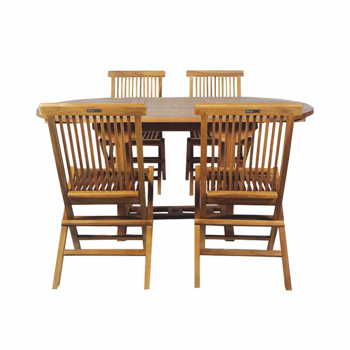 Salon de jardin en teck grade C Lombok table ronde + 4 chaises