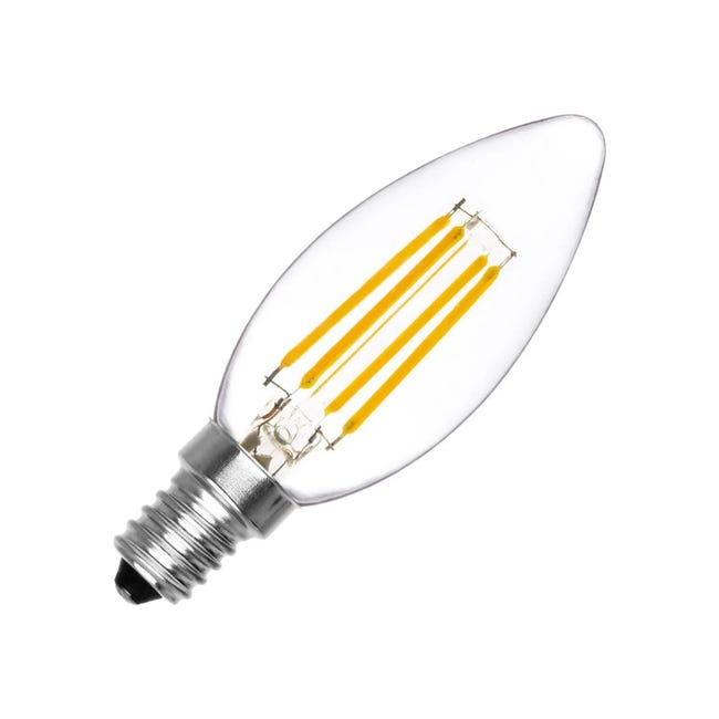 Ampoule LED fil bougie petit culot E14 4W rendement verre clair 40W lumière  chaude 3000K 470 lumens 230V
