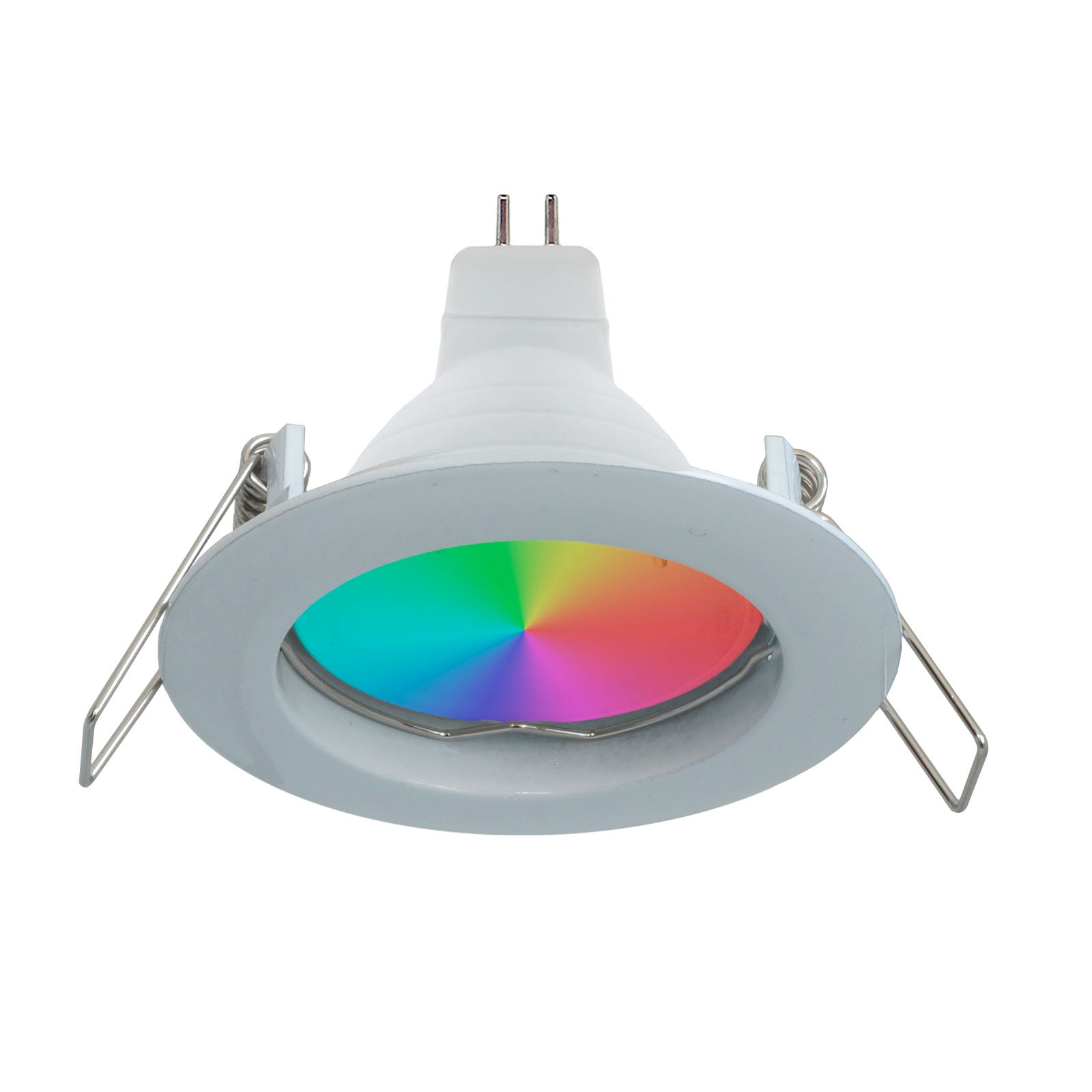 Spot LED RGB 6W multicolore 12V encastré 6cm rond blanc argenté