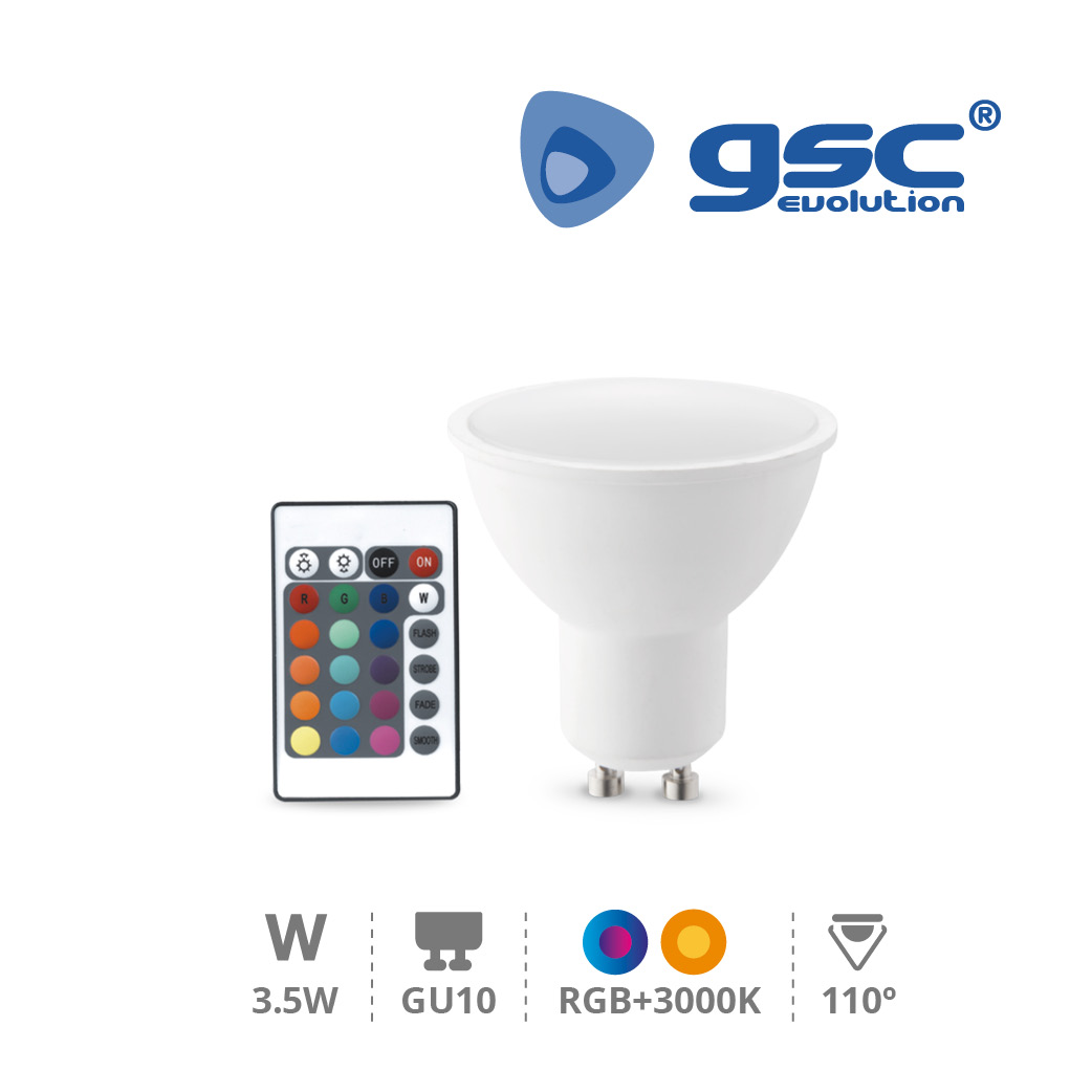 3.5W GU10 RGB + 3000K ampoule led dichroïque avec contrôle GSC