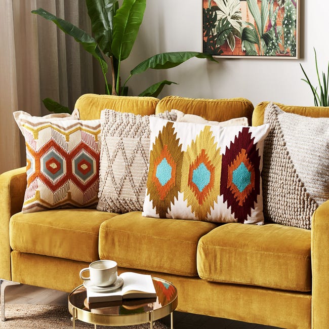 Cuscino decorativo cotone ricamato multicolore 40 x 60 cm DANAPUR