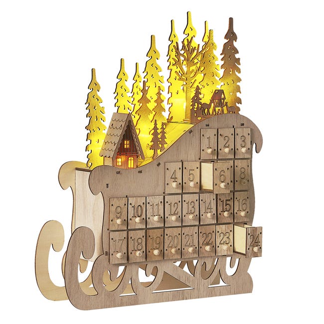 Calendario Avvento in Legno Bianco con 24 Cassetti e Luci Idee Regalo Calendario Avvento in Legno Bianco con 24 Cassetti e Luci Idee Regalo