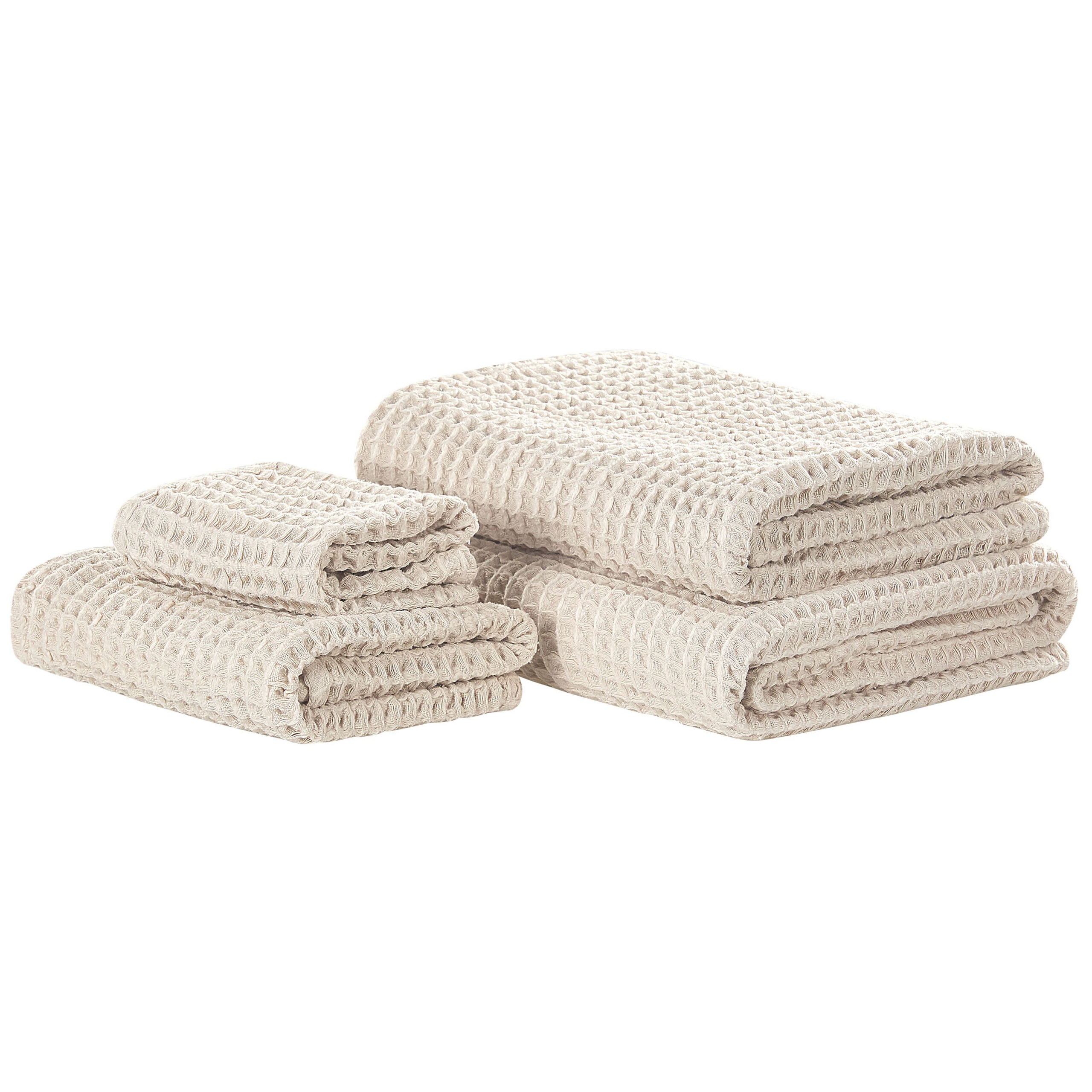 Set di 4 asciugamani in cotone beige AREORA