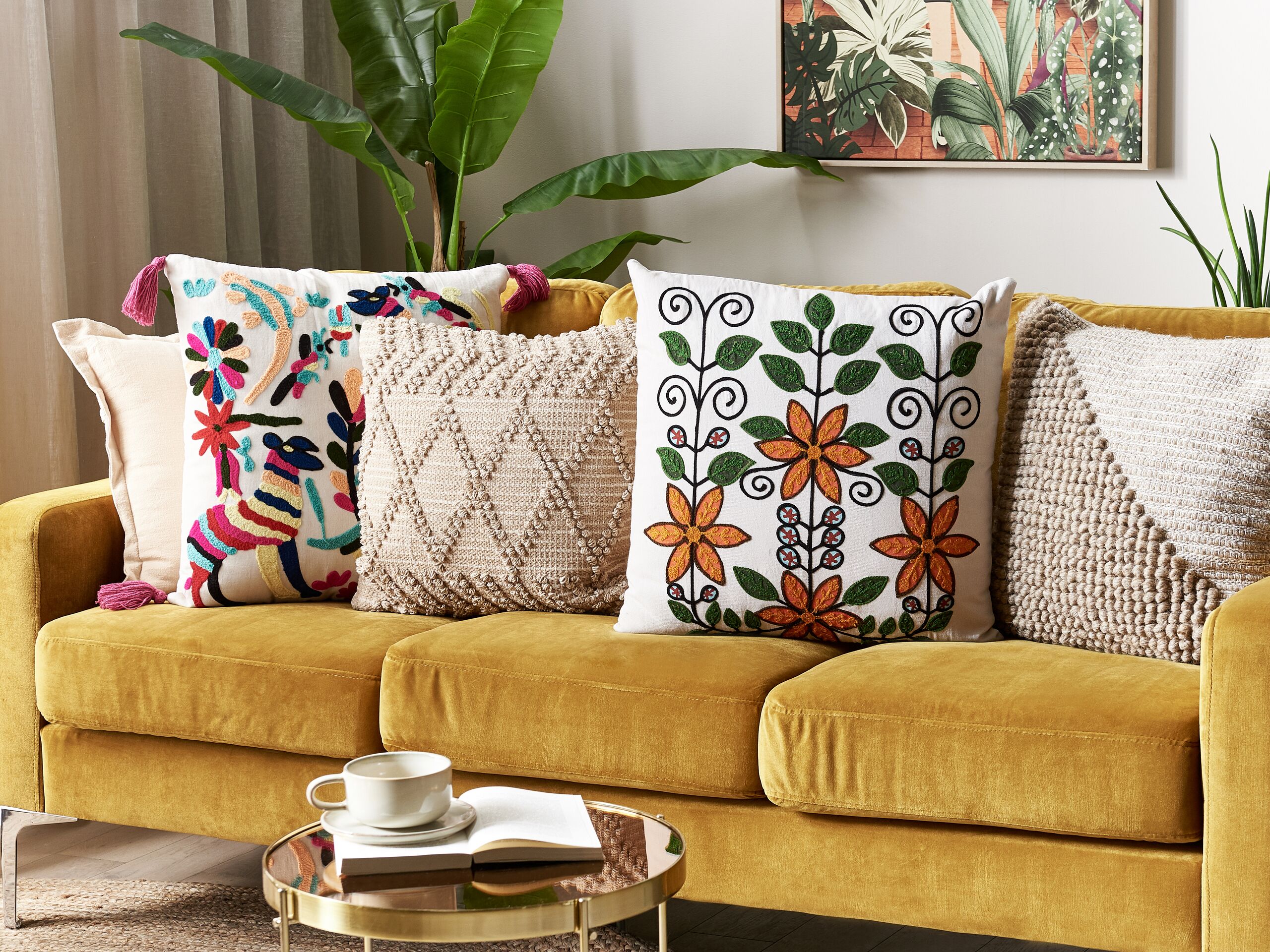 Set di 2 cuscini decorativi cotone ricamato multicolore 50 x 50 cm VELLORE