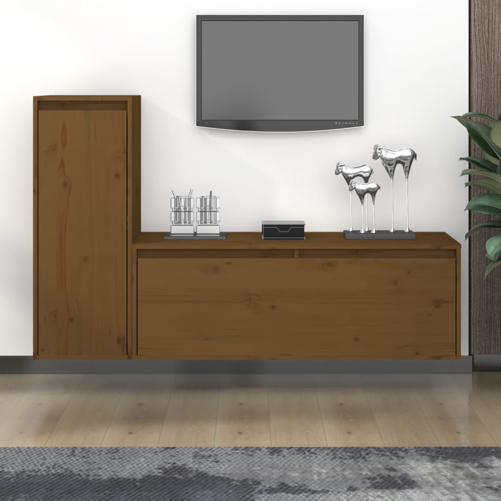 Muebles para TV 2 piezas madera maciza de pino marrón miel