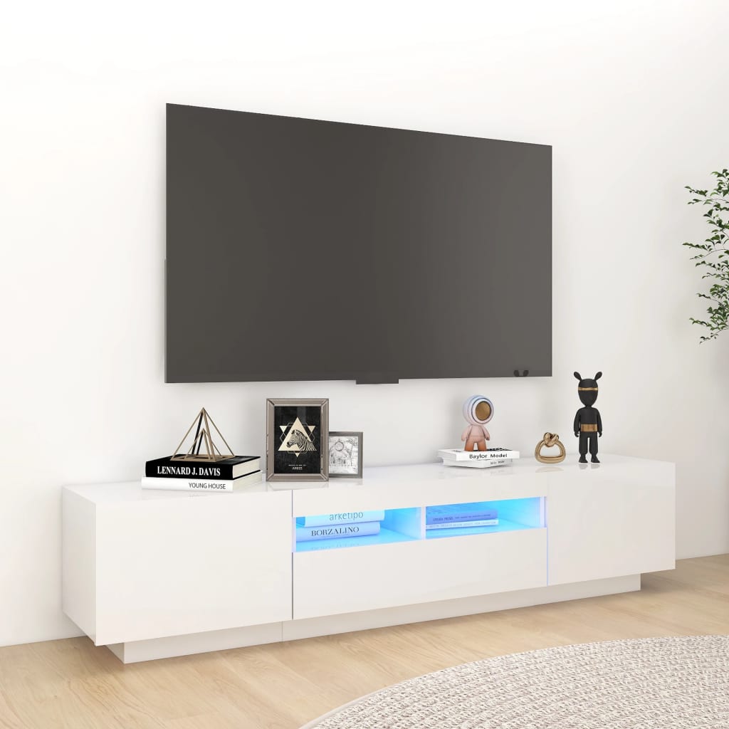 Meuble TV avec lumières LED Blanc brillant 180x35x40 cm vidaXL