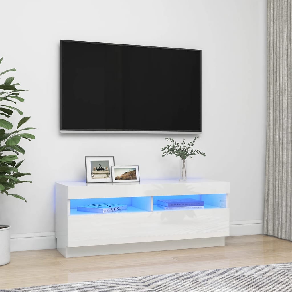 vidaXL Meuble TV avec lumières LED blanc brillant 160x35x40 cm