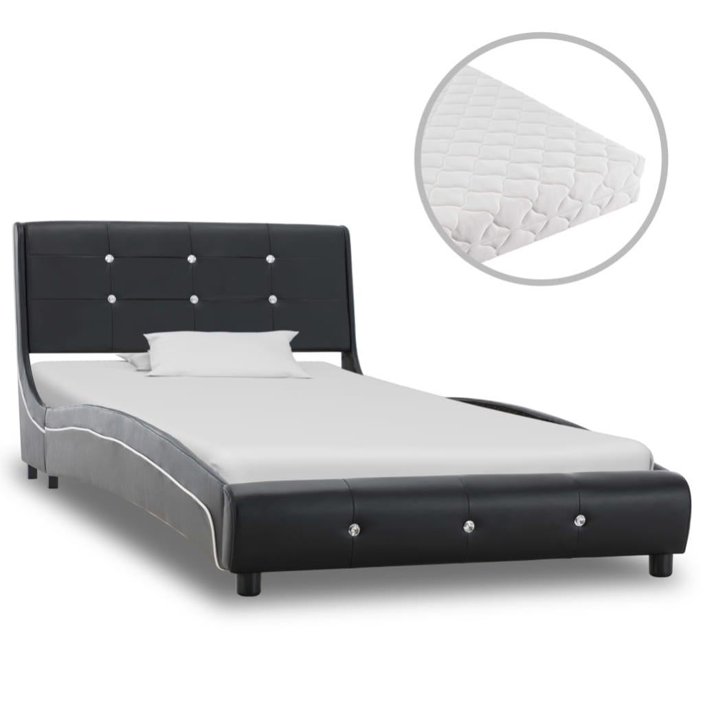VidaXL Letto Matrimoniale 120x190 Cm In Similpelle Nera Con Testiera Regolabile, LED Colorati, Materasso A Molle - 2