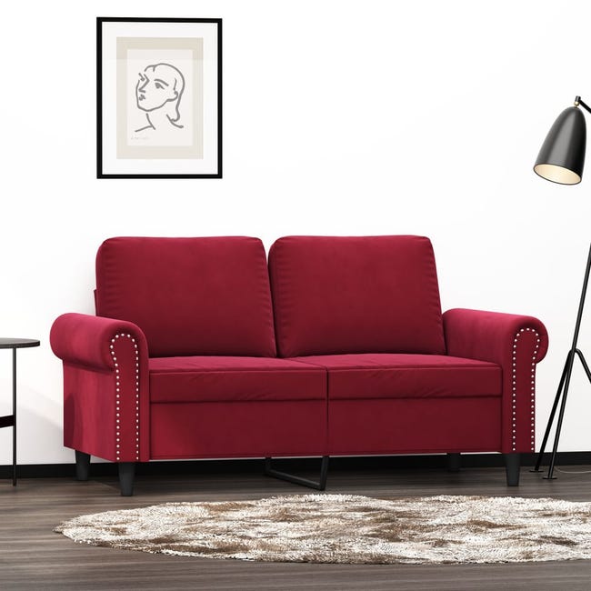Sofá de 2 plazas de terciopelo rojo tinto 120 cm | Leroy Merlin