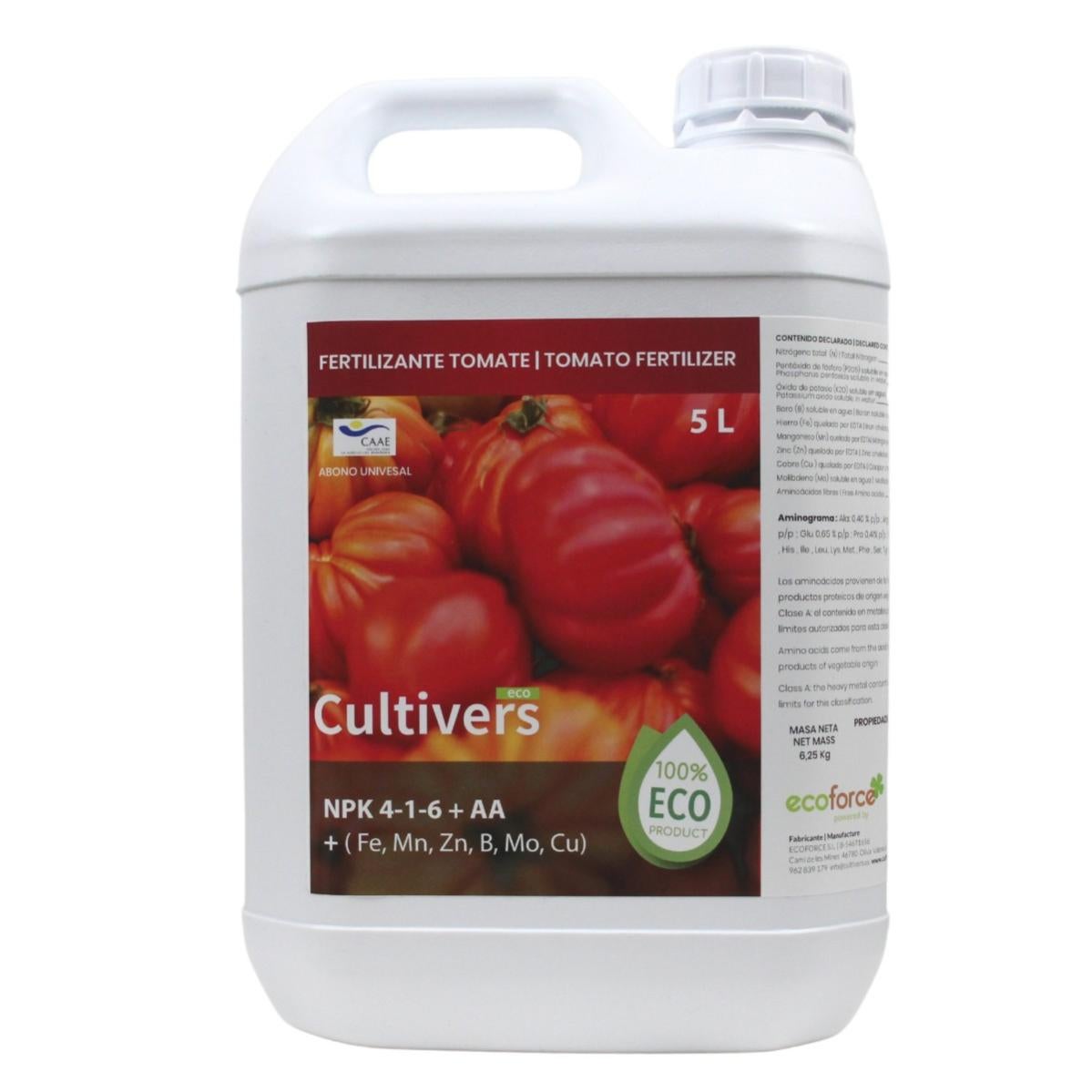 CULTIVERS Fertilizante Tomates Ecológico 5 L. Abono Líquido 100