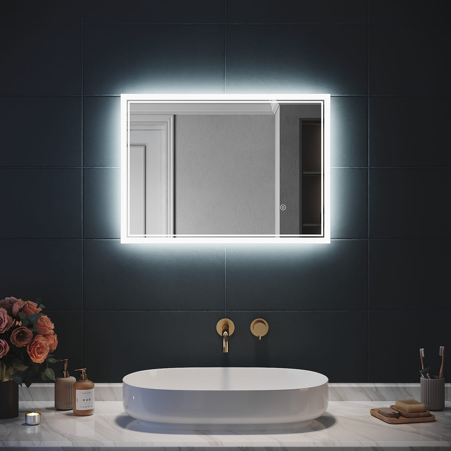 SIRHONA Miroir LED Salle de Bain avec éclairage, Miroir Lumineux