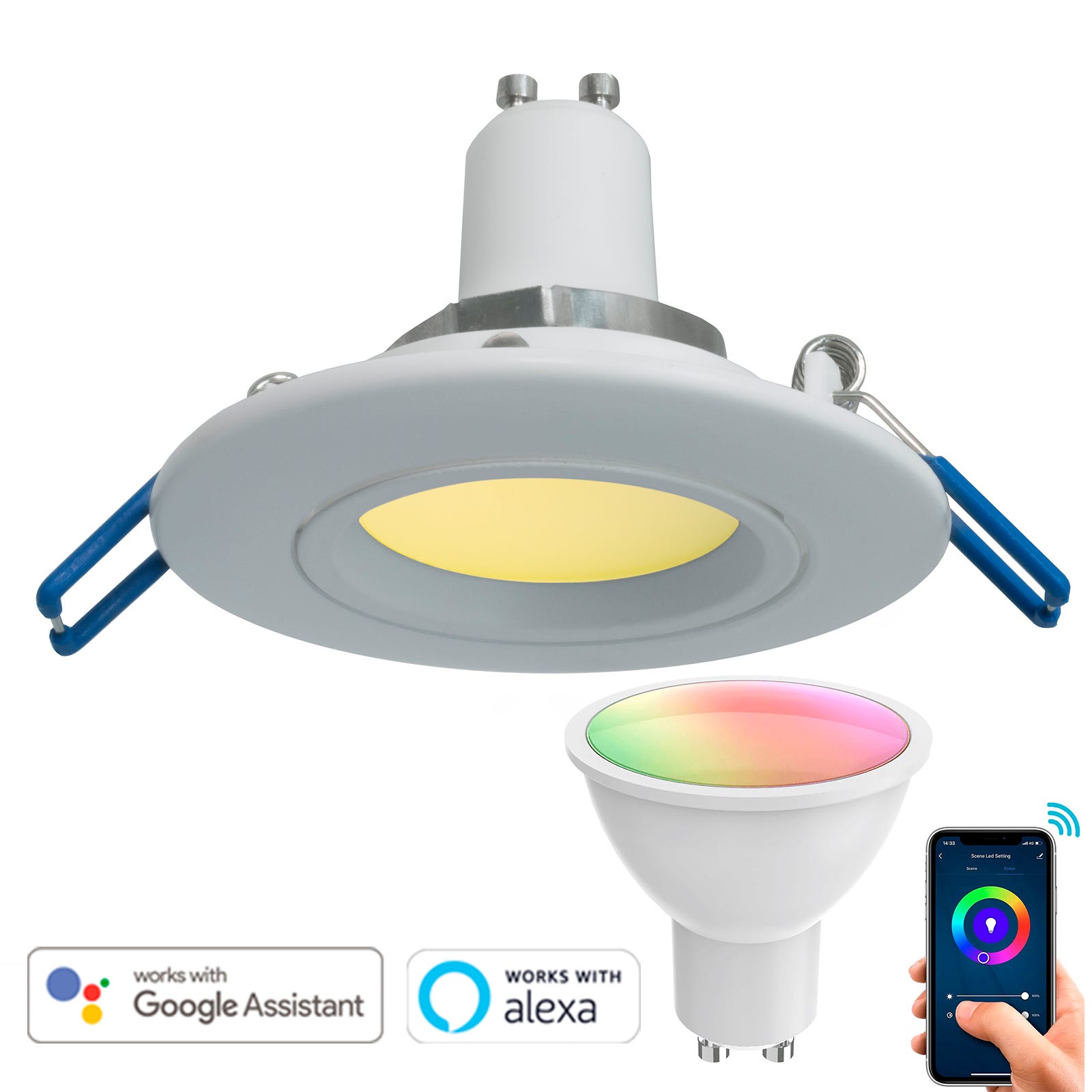 Faretto SMART Alexa Google incasso 7cm lampada LED 5W orientabile WiFi GU10  RGB CCT da 2700K a 6500K 230V soffitto negozio vetrina BIANCO