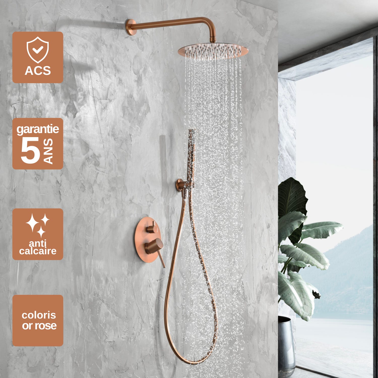 Tête de douche encastrée carrée 12 anti-calcaire - BARIL Design
