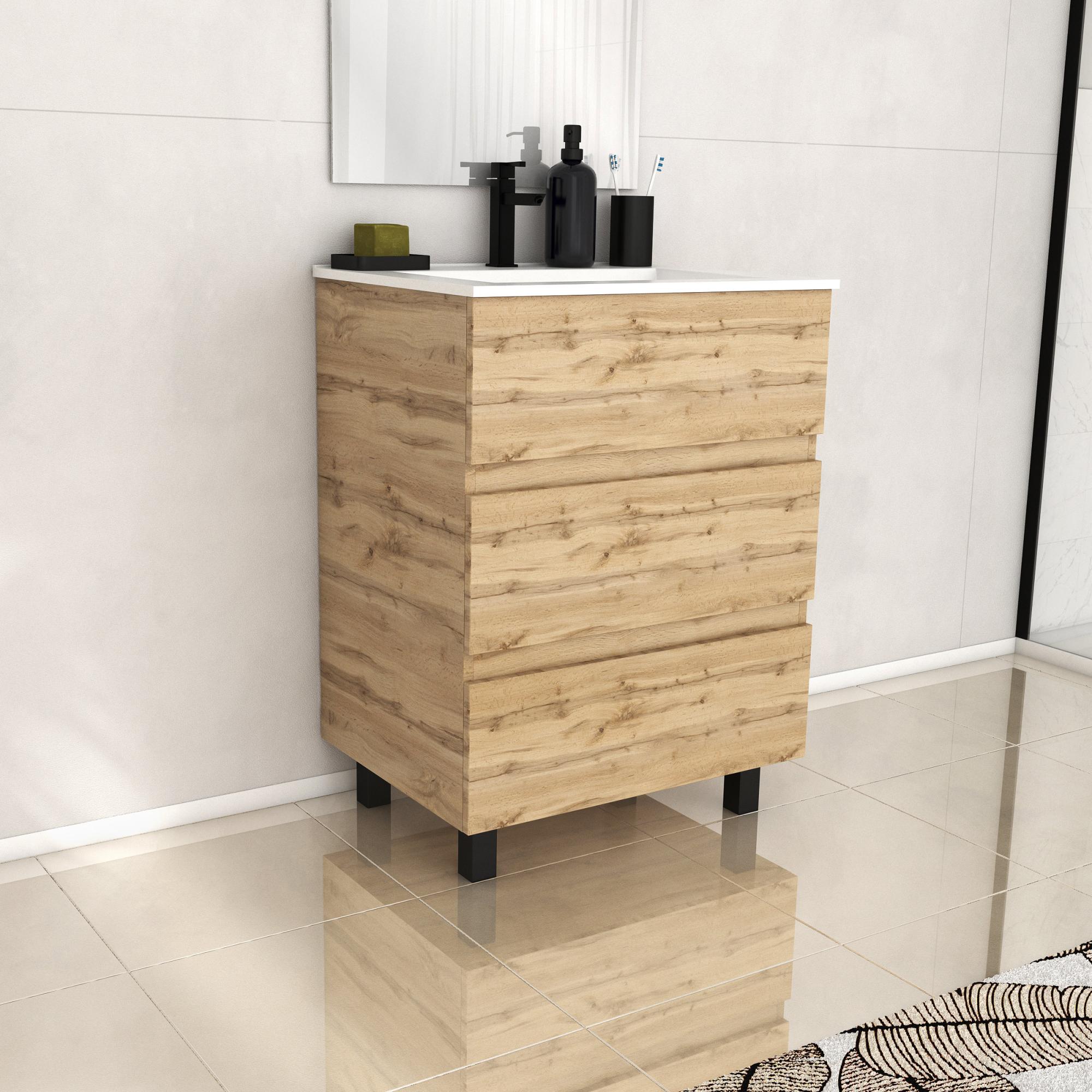 Mobile bagno con ante 60 cm bianco opaco con lavabo e specchio - Dedalo