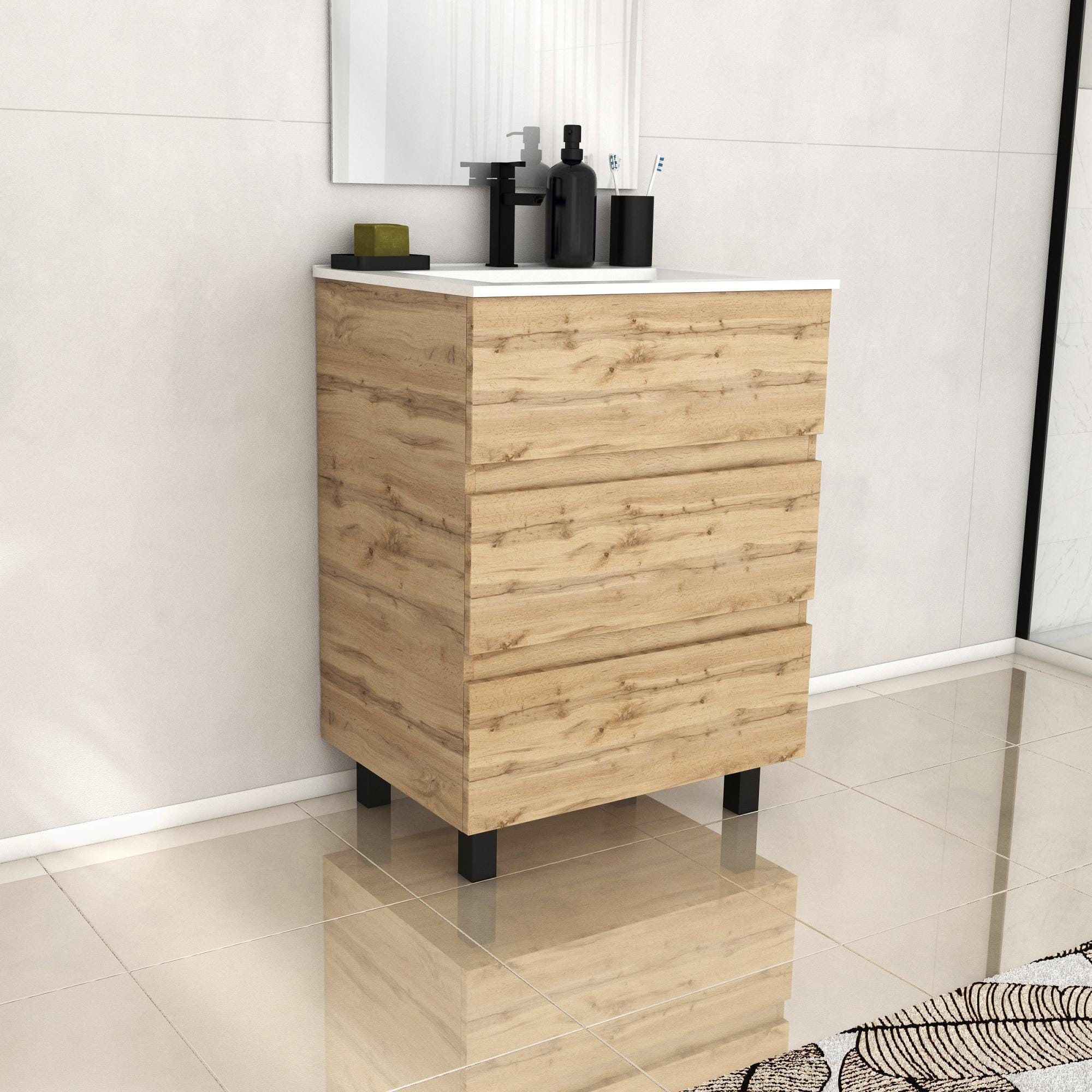 Mobile bagno con ante 60 cm bianco opaco con lavabo e specchio - Dedalo Mobile bagno con ante 60 cm bianco opaco con lavabo e specchio - Dedalo