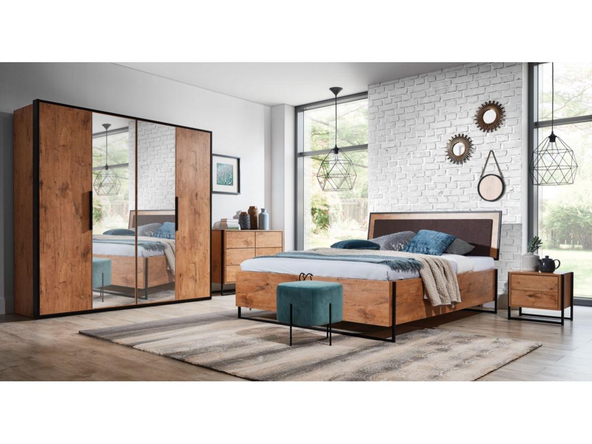 BOBOCHIC Armoire 4 portes et miroir 204 cm ALBERTA Chêne et noir