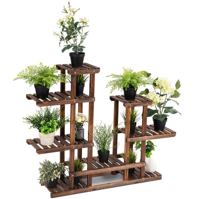 Arlmont & Co. Support à pots de fleurs à 6 niveaux et 10 pots, supports à  plantes pour plantes d'intérieur, étagère à plantes d'extérieur, étagères  de rangement à fleurs avec tringle pour