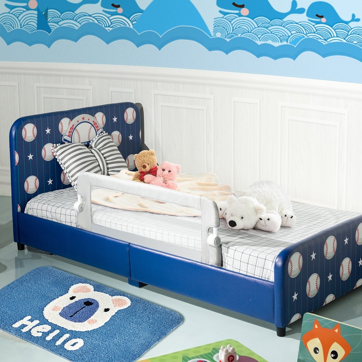 Barrière de lit pliable pour bébé / enfant 105 x 40 x 42 cm en tissu oxford  angle 0°-180°avec mousse souple gris 20_0000225