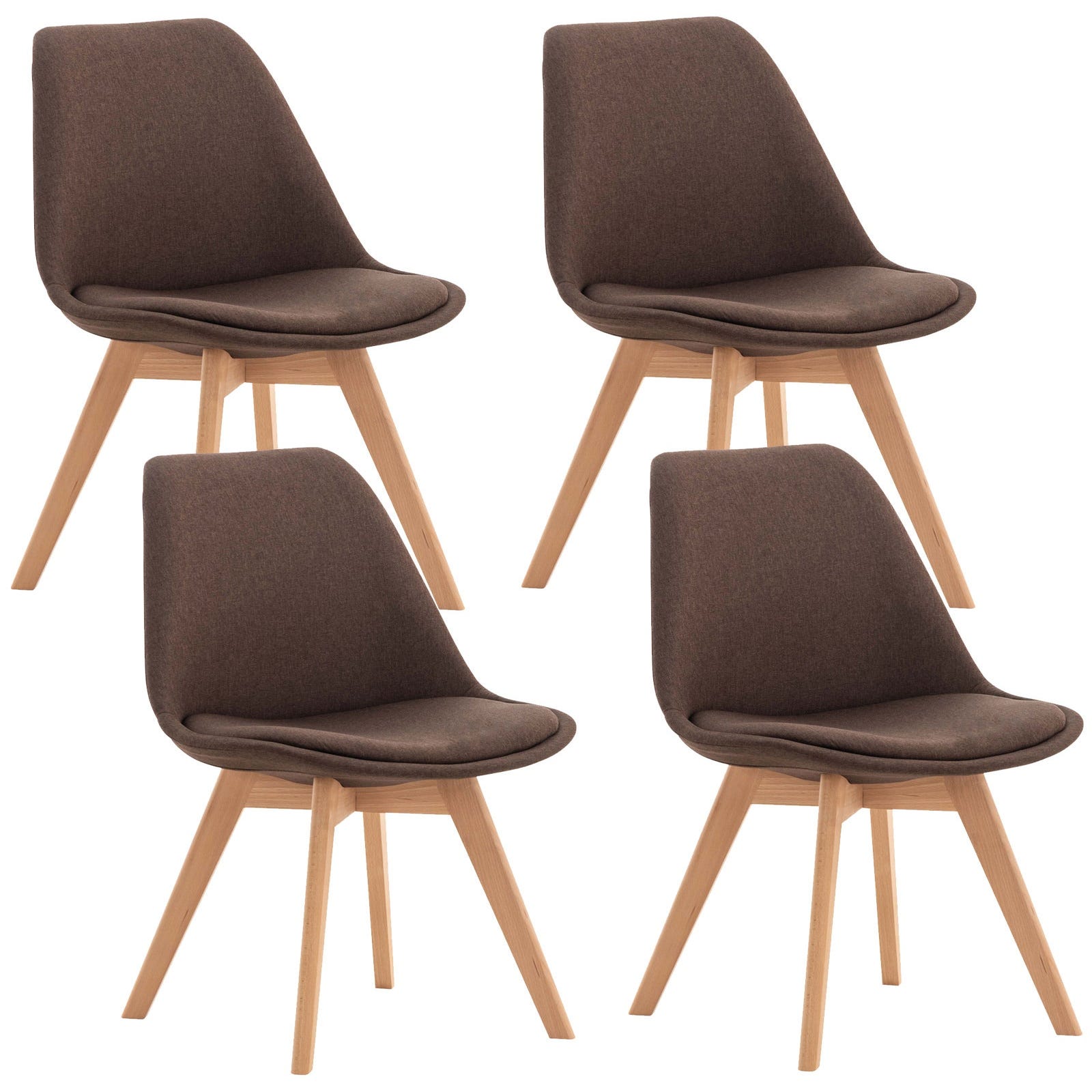 Lot de 4 chaises de salle à manger cuisine bureau style scandinave en tissu  marron pieds en bois CDS10087