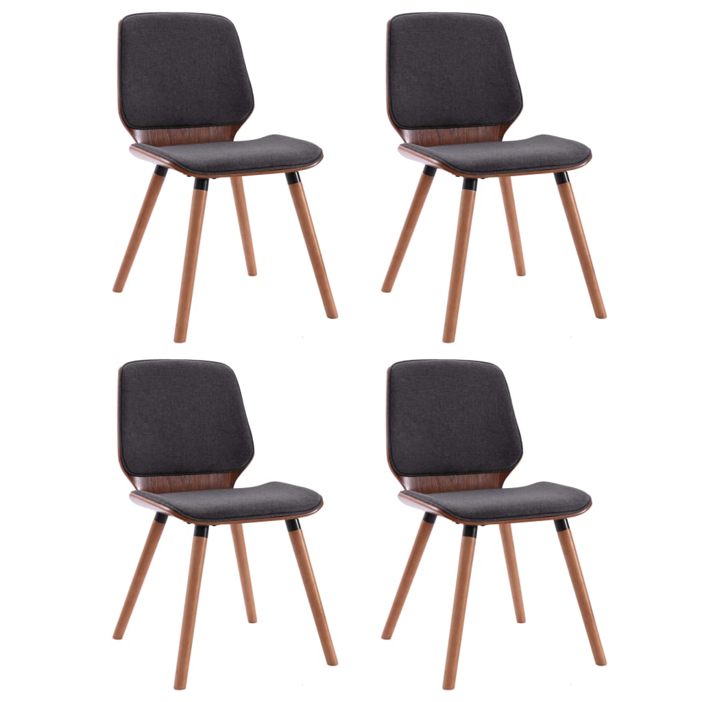 Lot de 4 chaises de salle à manger cuisine design moderne tissu gris foncé  et bois courbé CDS021570