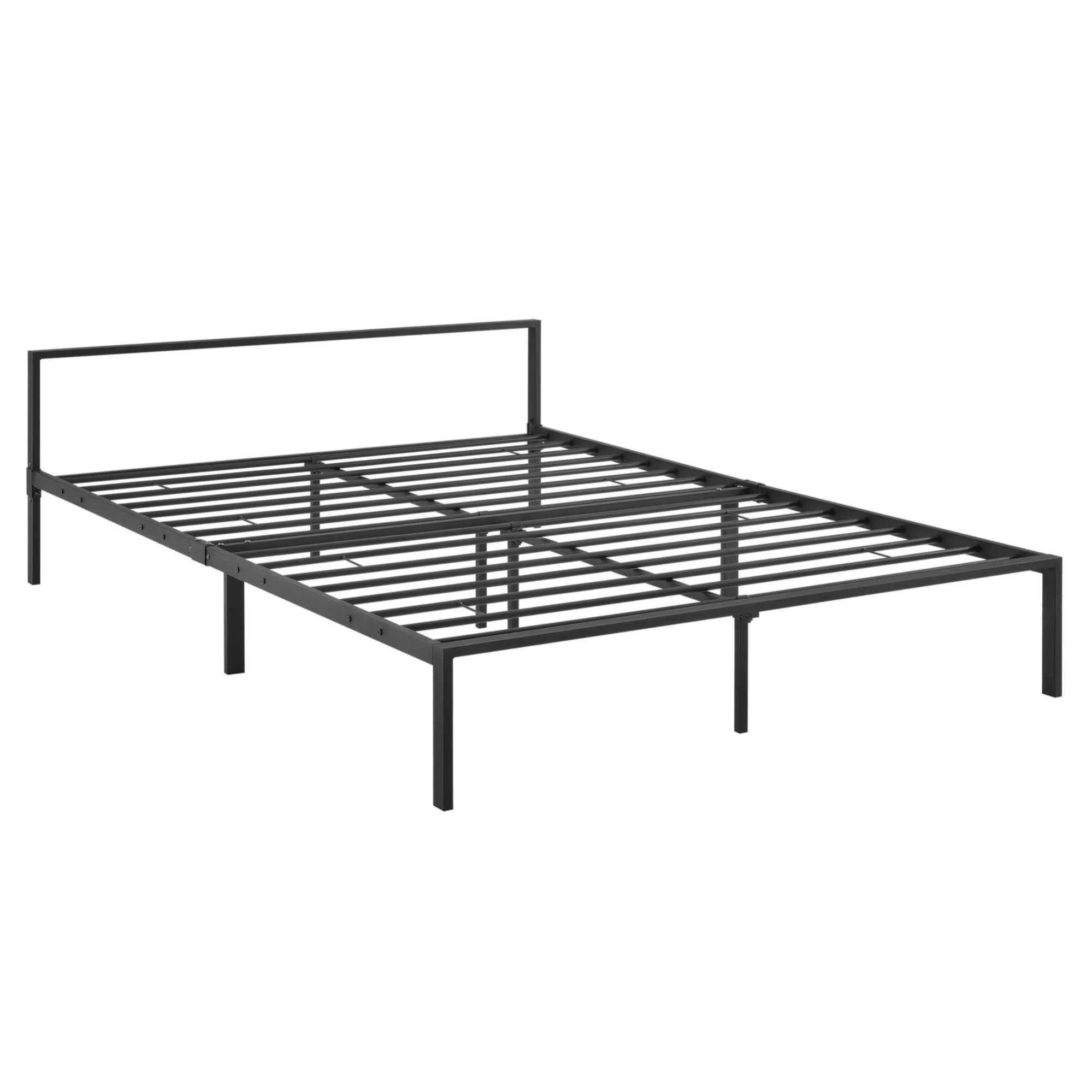 Cadre de lit en métal avec lattes métalliques lit double 140 x 200 cm noir mat 03_0004882