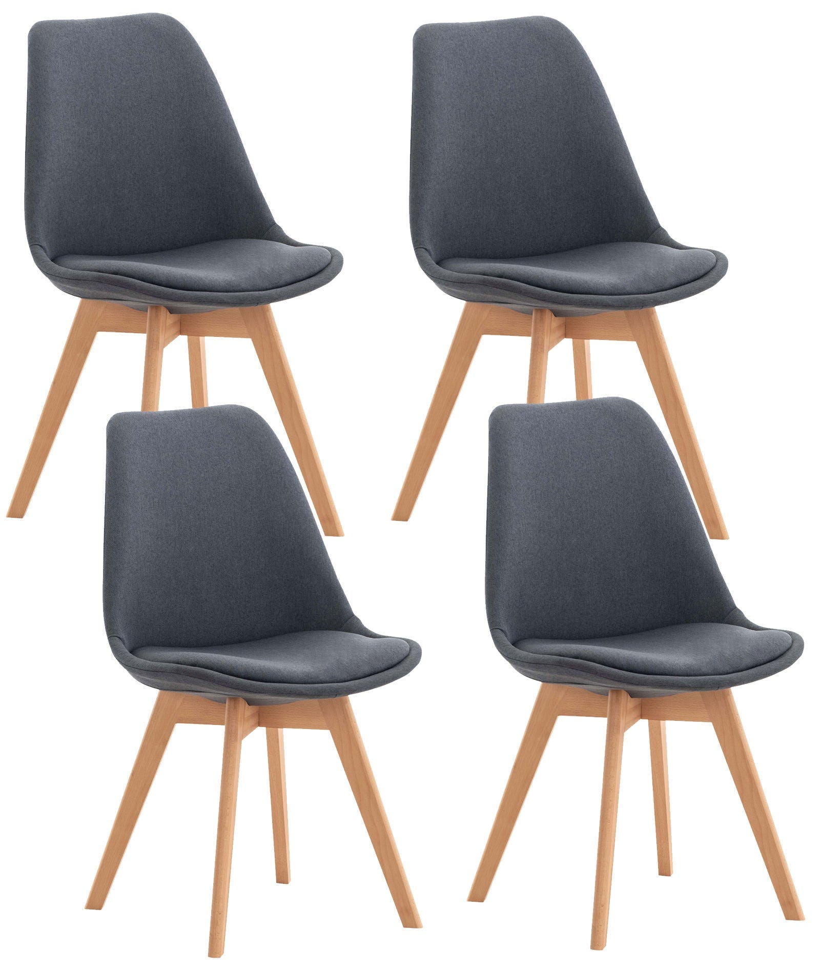 Lot de 4 chaises de salle à manger cuisine bureau style scandinave en tissu  gris foncé pieds en bois 10_0000542