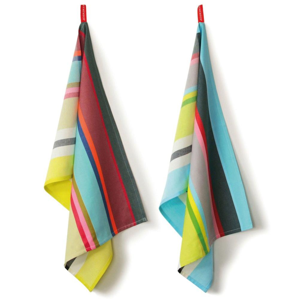 Lot De 6 Torchons De Cuisine Rayés 56x56 Cm – Coton, Vert/rouge, Occasion