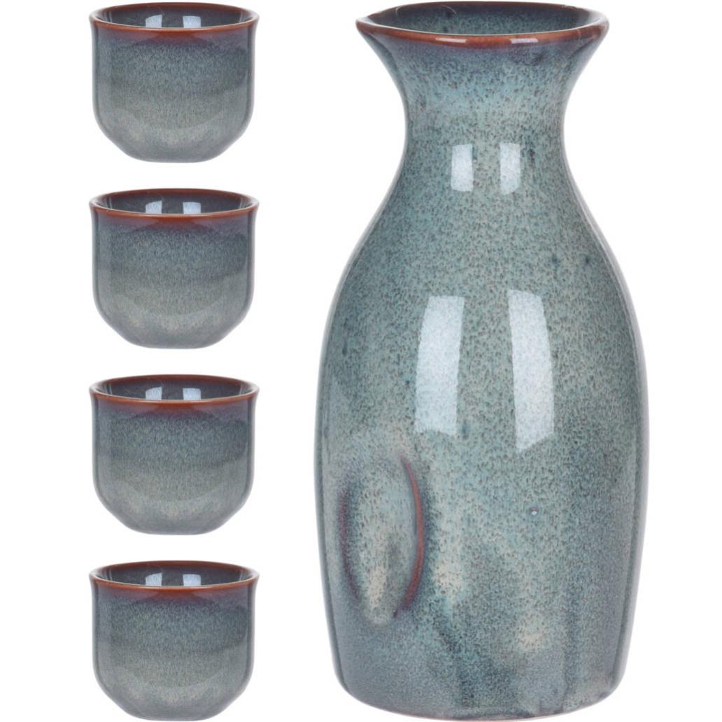 Kit pour saké carafe 250 ml et 4 breloques 50 ml, céramique, style