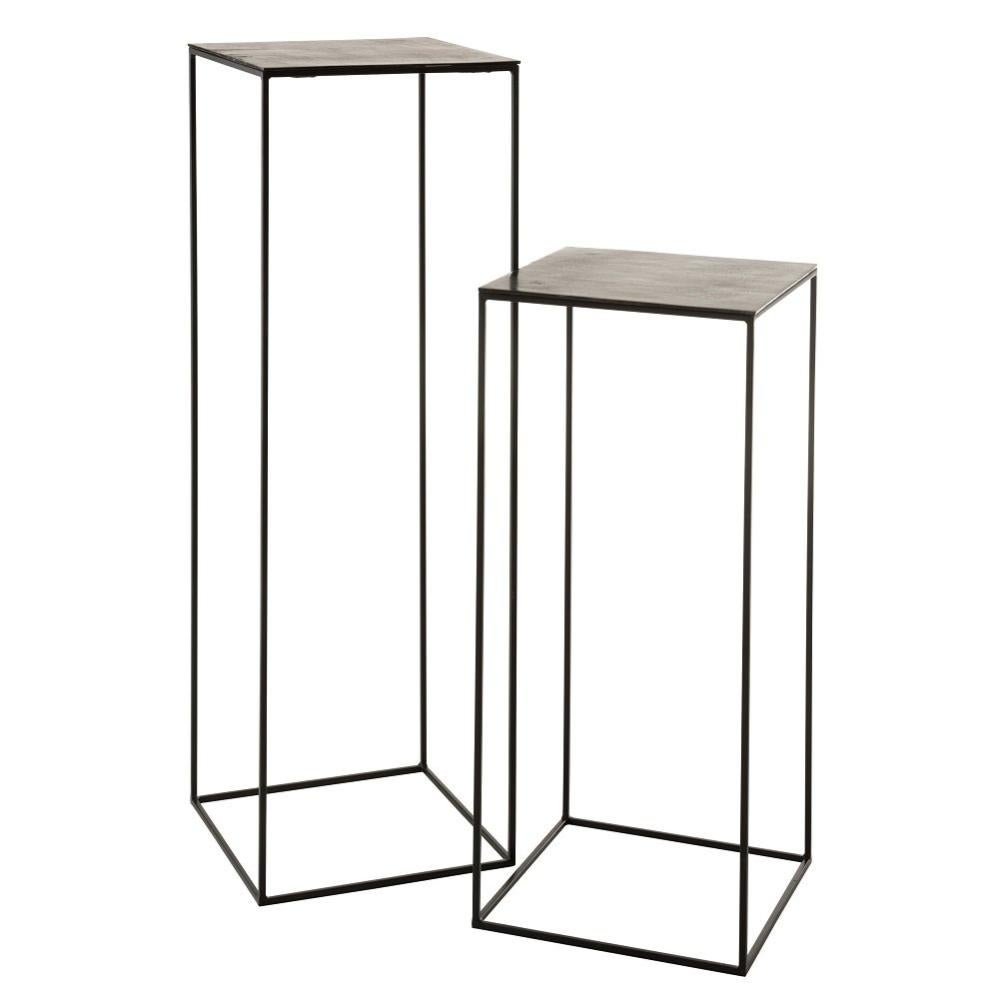 Lot De 2 Tables Gigognes Carrées 50 Et 40 Cm En Manguier Et Métal Noir