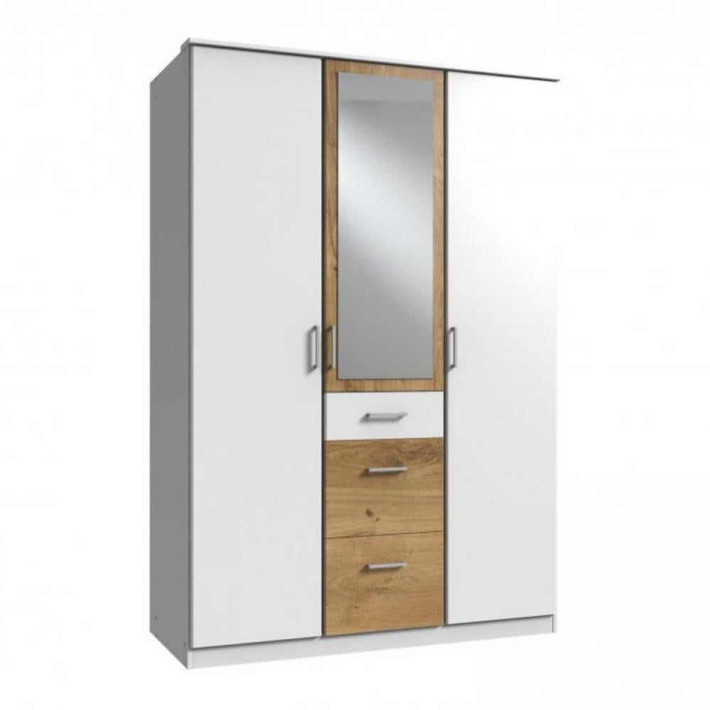 Armoire LAVAL décor blanc et chêne poutre 1 porte miroir 2 portes 3