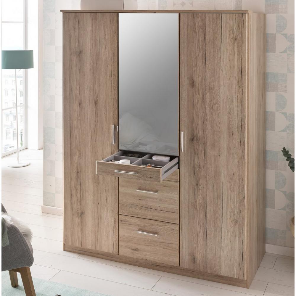 Armoire Penderie Décor Chêne ARRON 3 Portes Battantes 4 Tiroirs | Leroy ...