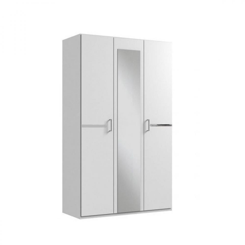 Armoire 3 portes miroir CARAMELLA largeur 135 cm blanc rechampi chrome