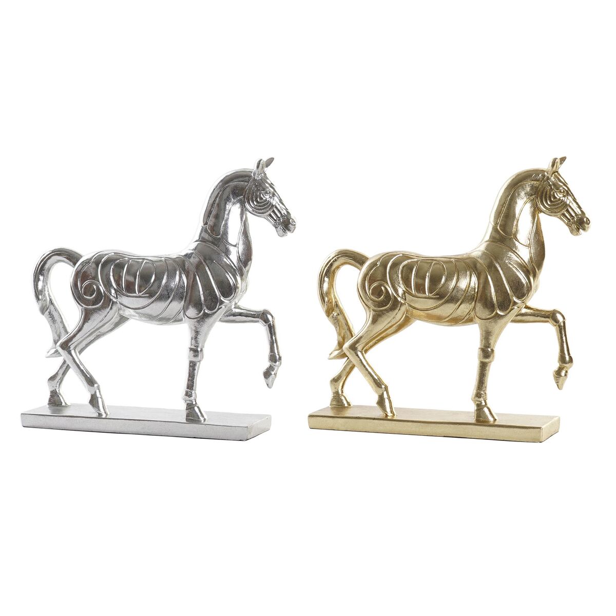 Figura decorativa dkd home decor caballo plateado dorado resina (34 x 9,5 x 33,5 cm) (2 unidades)
