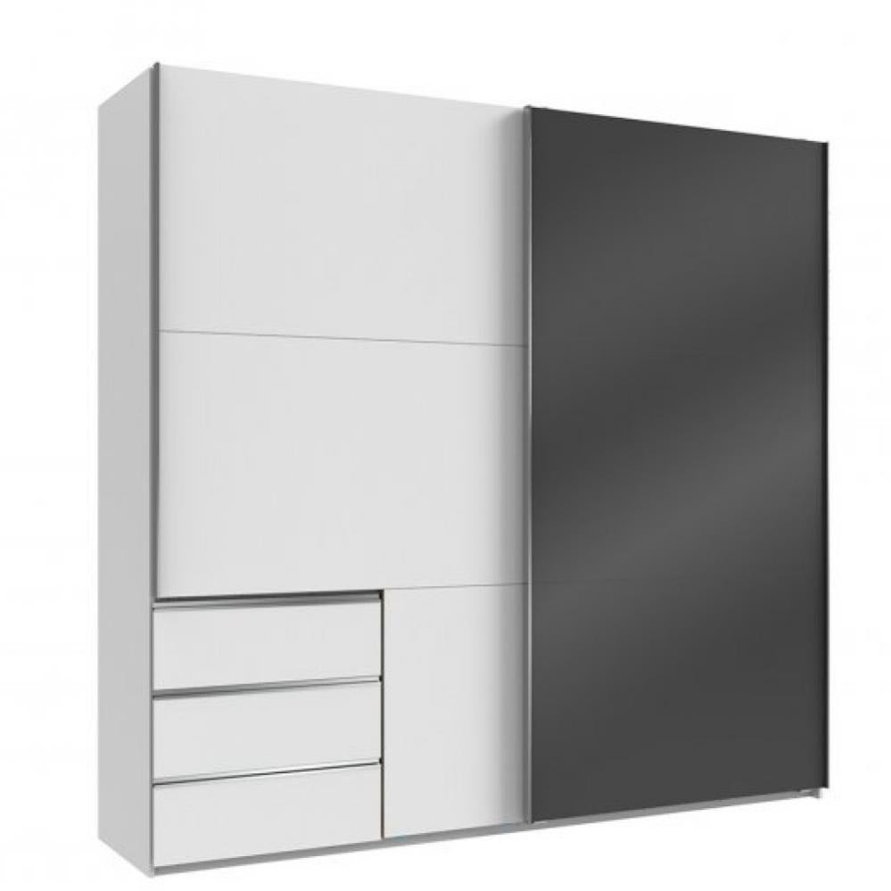Armoire coulissante LISEA 2 portes 3 tiroirs blanc verre anthracite 250